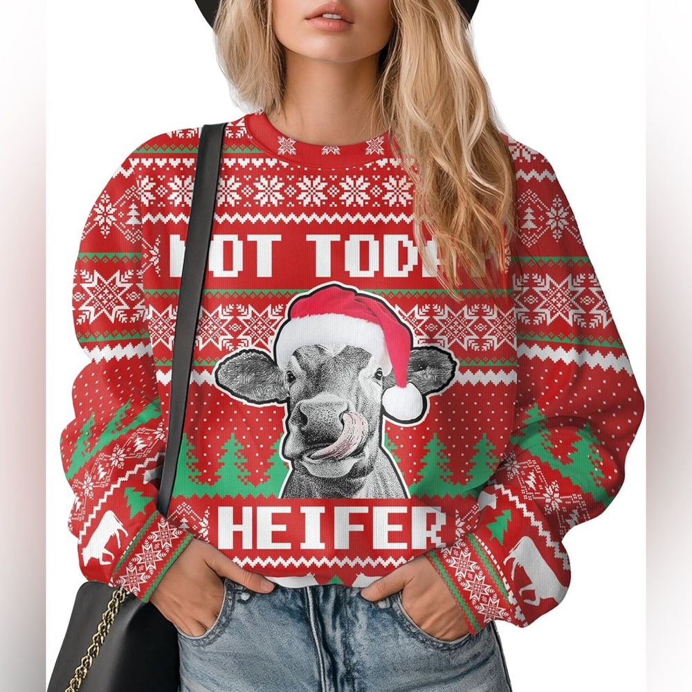 Funny Cow Ugly Xmas Sweater “Not Today Heifer Not My Pasture Not My Bullsh*t” L